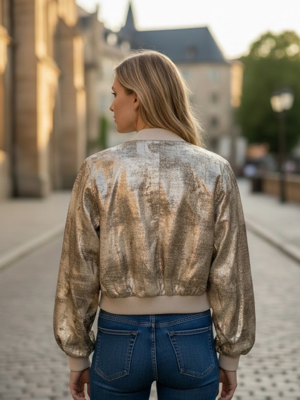 ZARA Neutral-Tone Textured Bomber Jacket - Picture 4 of 5